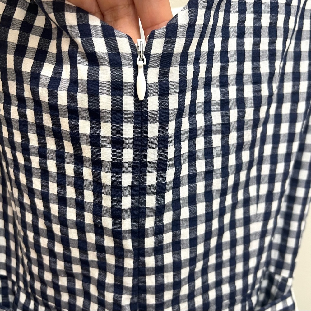J. Crew Gingham Ruffle Hem Midi Dress Fit & Flare Sleeveless Blue - Picture 6 of 11